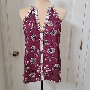 C&E (Cooper & Ella) Size S Burgundy Floral Sleeveless Blouse, Exc. Used Cond.